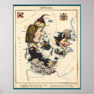 Poster Carte du Danemark (1868)