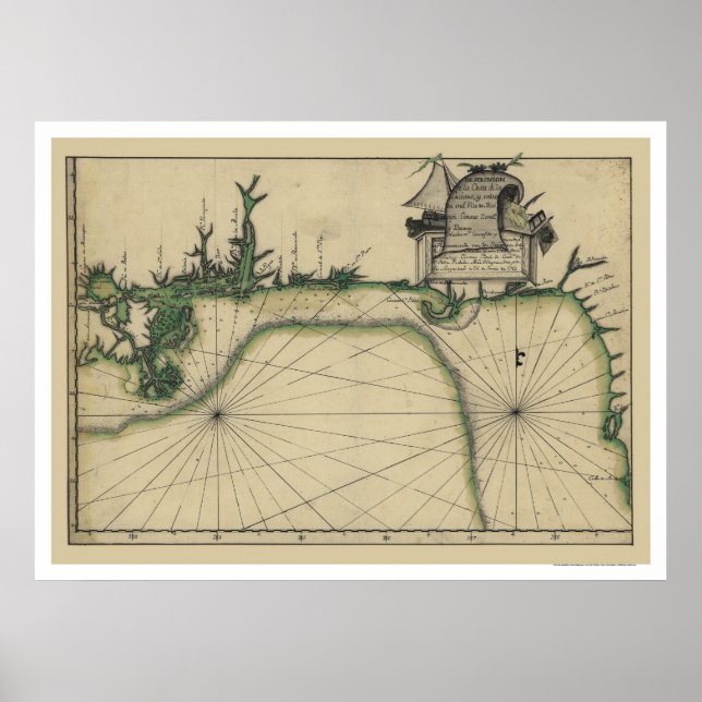 Poster Carte du début de la côte du Golfe 1784 (Devant)