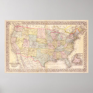 Poster Carte du début des États-Unis d'Amérique, Mitchell