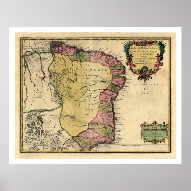 Poster Carte du début du Brésil 1719 (Devant)