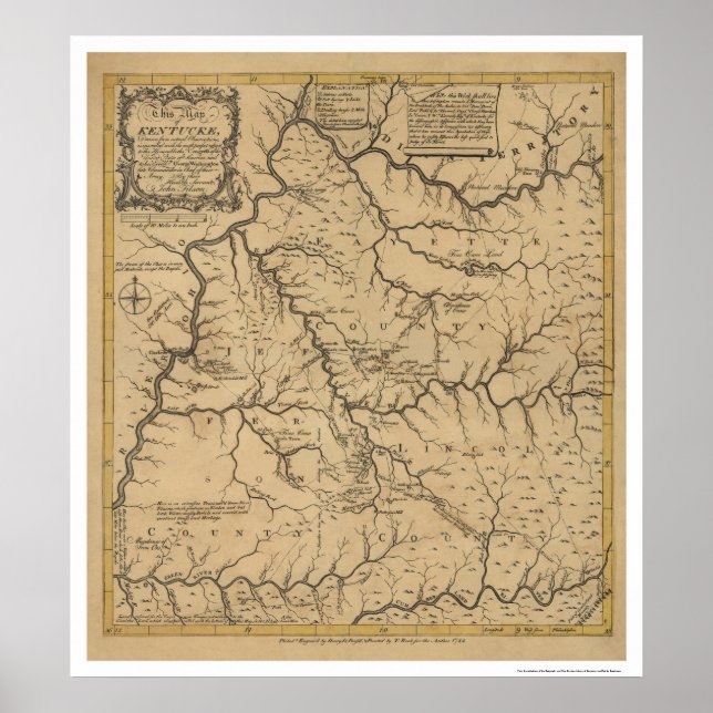 Poster Carte du début du Kentucky - 1784 (Devant)