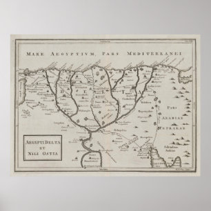 Poster Carte du delta du Vieux-Nil (années 1700) Rivière 
