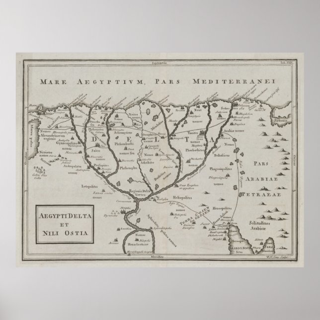 Poster Carte du delta du Vieux-Nil (années 1700) Rivière  (Devant)