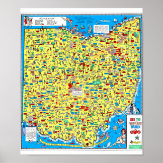 Poster Carte du département des autoroutes de l'Ohio 1966