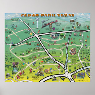 Poster Carte du dessin animé Cedar Park Texas