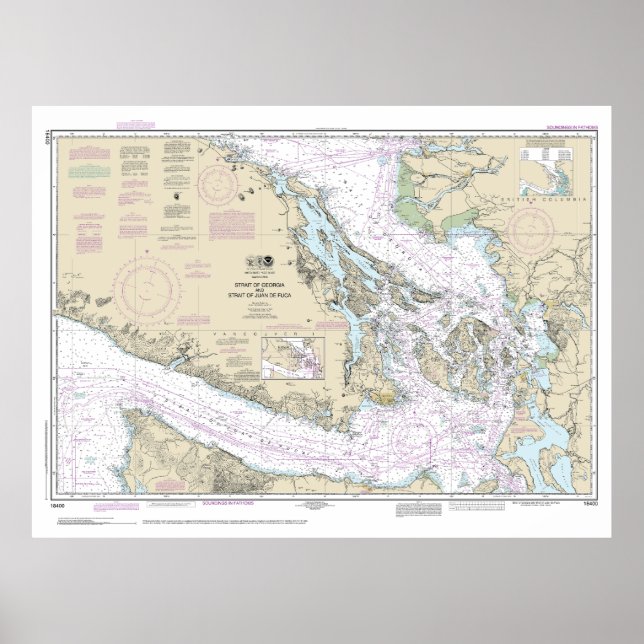 Poster Carte du détroit de Georgia et du détroit de Juan  (Devant)