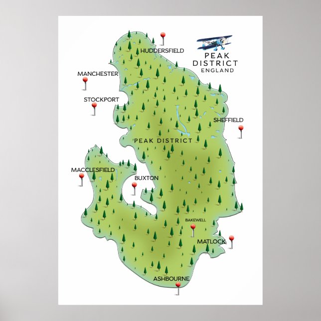 Poster Carte du district de Peak Angleterre (Devant)