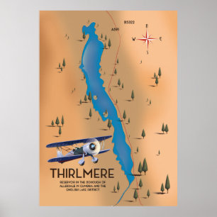 Poster Carte du district du lac Thirlmere Reservoir