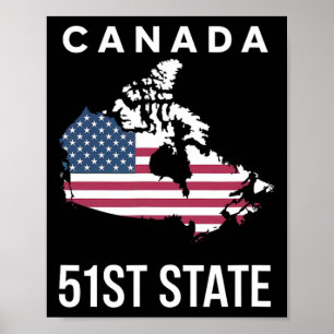 Poster Carte du drapeau américain Canada 51e État