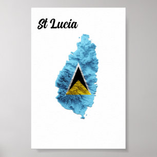 Poster Carte du drapeau de Sainte-Lucie
