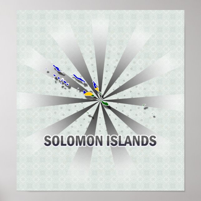 Poster Carte du Drapeau des Îles Salomon 2.0 (Devant)