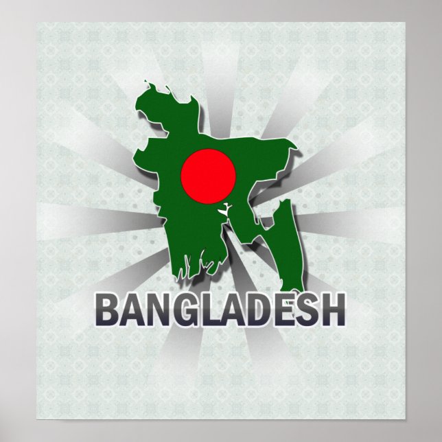 Poster Carte du drapeau du Bangladesh 2.0 (Devant)