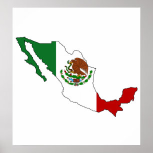 Poster Carte du drapeau du Mexique pleine taille