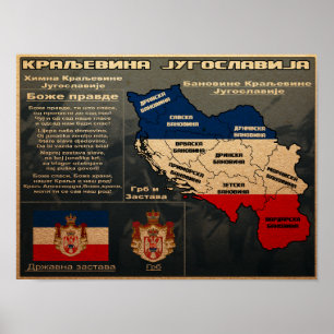 Poster Carte du drapeau du Royaume de Yougoslavie