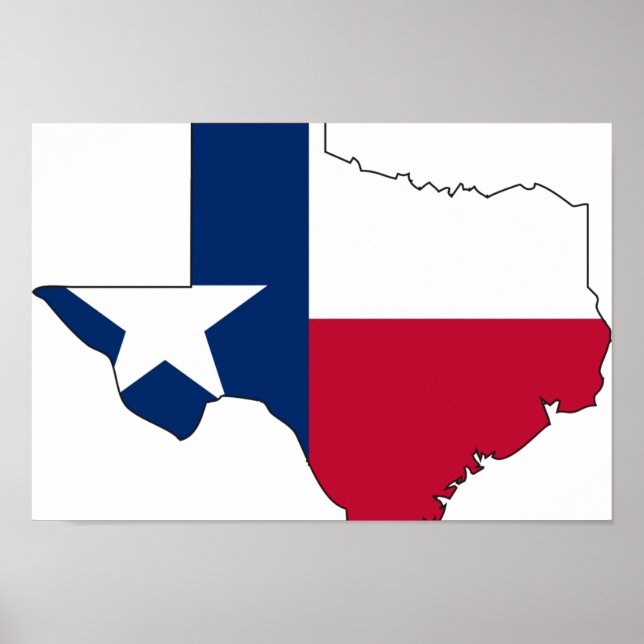 Poster Carte du drapeau du Texas (Devant)