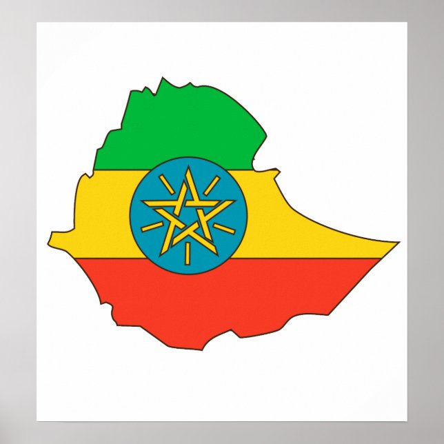 Poster Carte du drapeau éthiopien pleine taille (Devant)