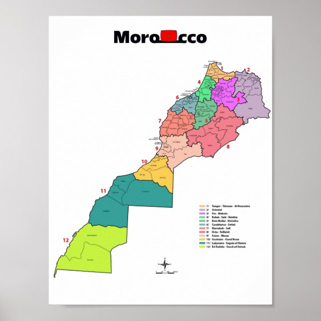 Poster Carte du drapeau marocain avec contours aux fronti (Devant)