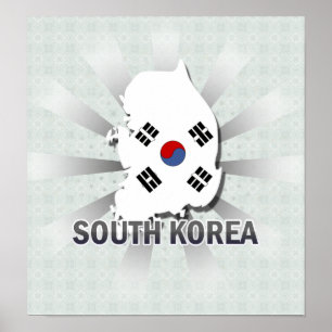 Poster Carte du drapeau sud-coréen 2.0