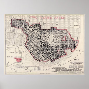 Poster Carte du feu de San Francisco - 1908 (maniveau