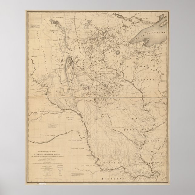 Poster Carte du fleuve Mississippi 1843 (Devant)