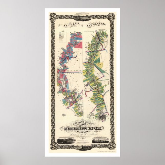 Poster Carte du fleuve Mississippi 1858 (Devant)