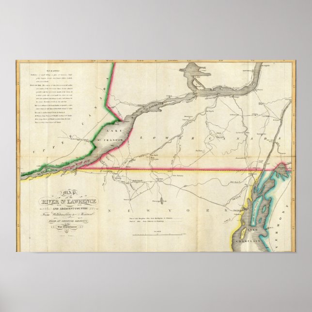 Poster Carte du fleuve Saint-Laurent et du pays voisin (Devant)