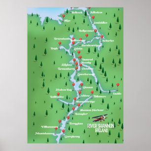 Poster Carte du fleuve Shannon Irlande