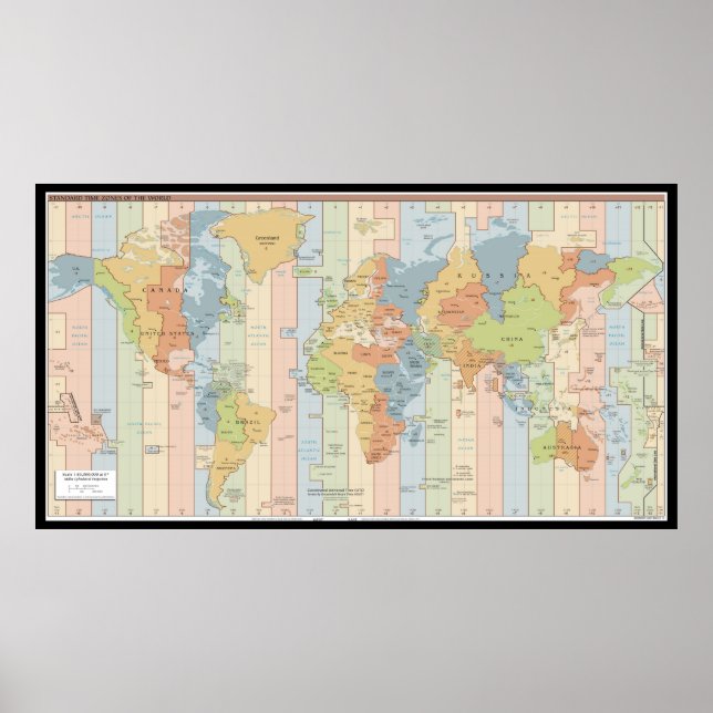 Poster Carte du fuseau horaire mondial (Devant)