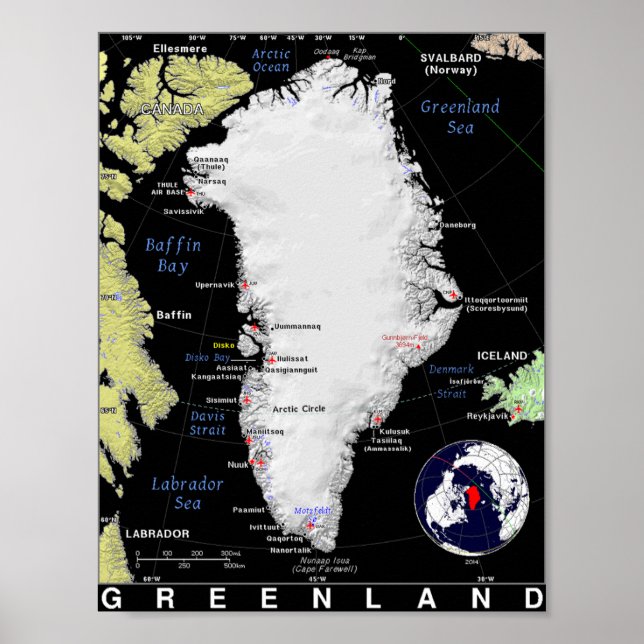 Poster Carte du Groenland (Devant)
