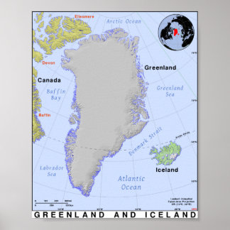 Poster Carte du Groenland et de l'Islande