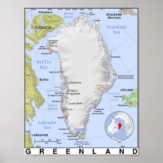 Poster Carte du Groenland sans glace