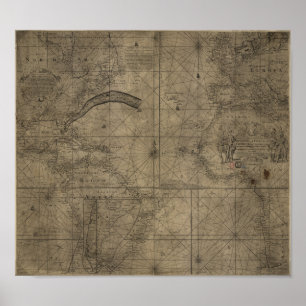 Poster Carte du Gulf Stream et de l'océan Atlantique 1768