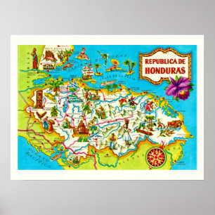 Poster Carte du Honduras vintage Imprimer