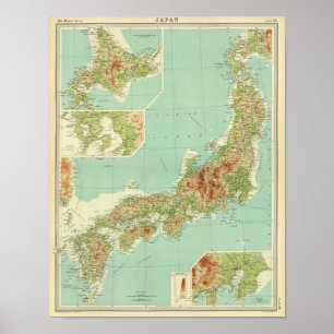 Poster Carte du Japon avec des itinéraires d'expédition