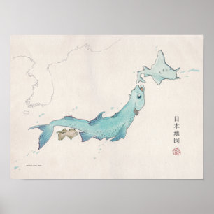 Poster Carte du Japon de poissons (non étiquetée)
