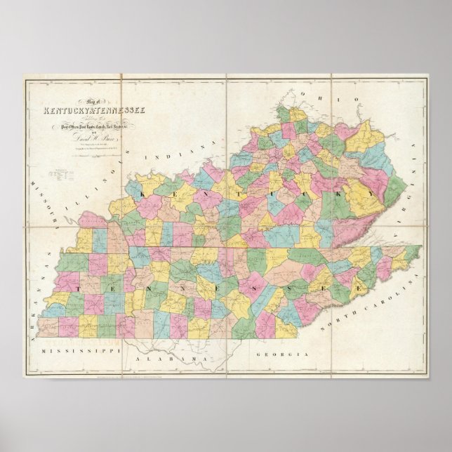 Poster Carte du Kentucky & Tennessee (Devant)