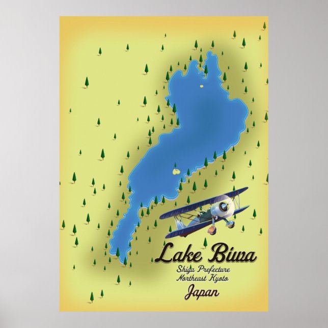 Poster Carte du lac Biwa Japon (Devant)