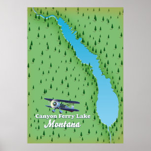 Poster Carte du lac Canyon Ferry Montana
