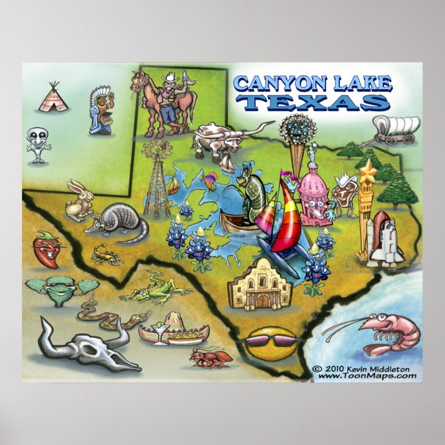 Poster carte du lac Canyon TEXAS (Devant)