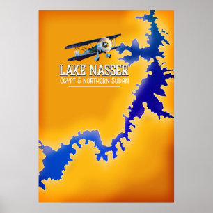 Poster Carte du lac Nasser Égypte et Soudan