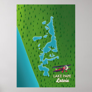 Poster Carte du lac Pape Lettonie
