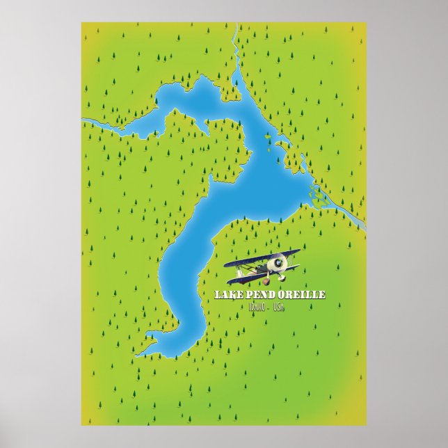 Poster carte du lac pend idaho Lake (Devant)