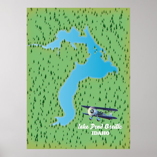 Poster Carte du lac Pend Oreille Idaho (Devant)