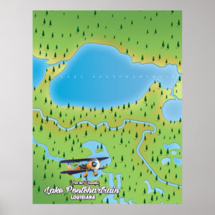 Poster Carte du lac Pontchartrain Louisiane