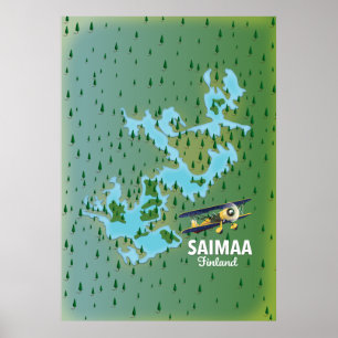 Poster Carte du lac Saimaa Finlande