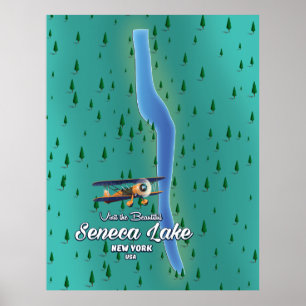 Poster Carte du lac Seneca, NYC
