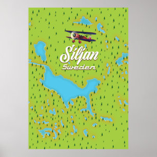 Poster carte du lac Siljan Suède