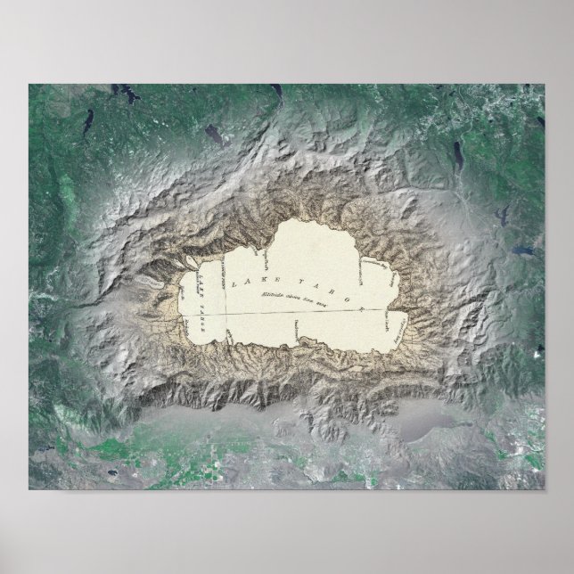 Poster Carte du lac Tahoe (Devant)