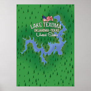 Poster Carte du lac Texoma USA.