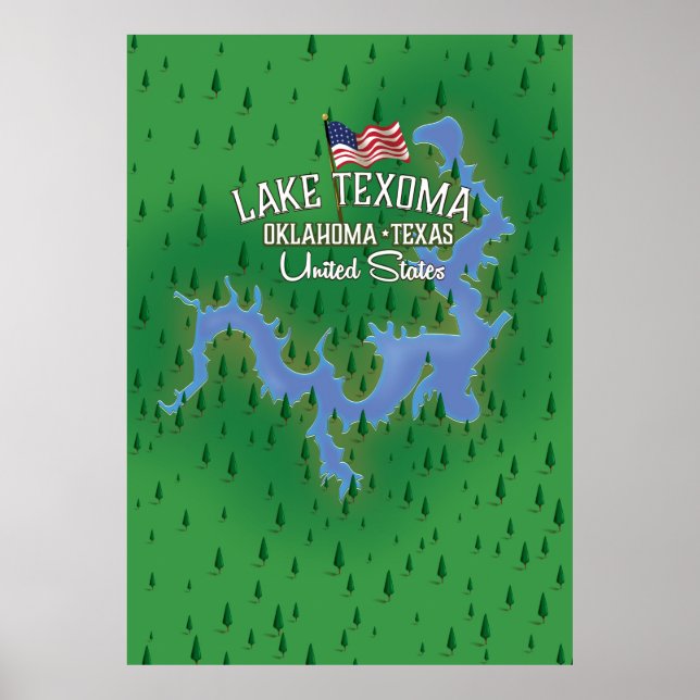 Poster Carte du lac Texoma USA. (Devant)